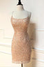 Sparkle Straps Tight Peach Sequins Short Homecoming Dresses
