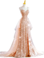 Sparkling Rose Gold Mermaid Slit Train Sequined Formal Prom Dresses