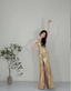 Sparkling Yellow Mermaid Deep V Halter Neck Slit Sequined Long Formal Prom Dresses