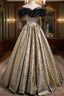 Sparkly Black And Gold Glitter Formal Prom Dresses Ball Gown, Off The Shoulder Formal Party Dresses