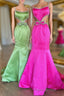 Mermaid Formal Prom Dresses Spaghetti Straps Long Evening Dresses with Bow