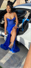 Sparkly Mermaid Sweetheart Neckline Royal Blue Black Girl Formal Prom Dresses Long