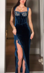 Sexy Slit Velvet Lace Long Formal Prom Dresses Formal Evening Dresses