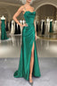 Strapless Dark Green Formal Prom Dresses, Dark Green Formal Evening Dresses