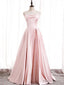 Strapless Pink Satin Prom Dresses, Pink Satin Long Formal Evening Dresses