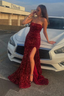 Strapless Red Sequin Formal Dresses Mermaid Sparkly Formal Prom Dresses