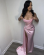 Pink Elegant Strapless High Slit Long Tight Formal Prom Dresses Formal Evening Dresses