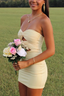 Strapless Sweetheart Keyhole Pleated Satin Tight Party Homecoming Dresses