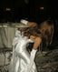 Strapless White Satin Mermaid Wedding Dresses With Bowknot