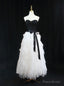 Strapless White Tulle Black Beaidng Prom Dress