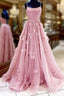 Straps Flower Cross Criss Pink Satin Double Back Formal Prom Dresses