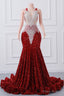 Straps Red Beading Sequin Prom Dresses Mermaid Long Party Dresses