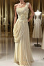 Stunning One Shoulder Beaded Sequin Chiffon Long Formal Prom Dresses Formal Evening Dresses Simple Wedding Dresses