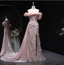 Stunning Pink Mermaid Train Off-The-Shoulder 3D Floral Satin Formal Prom Dresses