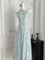 Sweet Blue And White Gradient A-Line Halter Neck Chiffon Long Formal Prom Dresses
