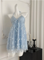 Sweet Light Blue Heavy Sequin Embroidery Three-Dimensional Flower Halter Neck Mesh Birthday Short Skirt Homecoming Dresses
