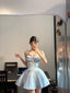 Sweet Light Blue Shoulder Strap Satin A-Line Mini Birthday Prom Homecoming Dresses