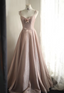 Sweet Pink A-Line V-Neck Sequined Long Formal Prom Dresses Bridesmaid Dresses