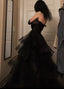 Sweetheart Black Rufflue Long Formal Prom Formal Evening Dresses