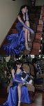 Sweetheart Blue Formal Prom Girls Dresses, Pleated Long Formal Prom Dresses With Side Slit