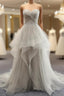 Sweetheart Long Tulle Gray Wedding Dresses With Beading