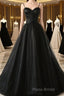 Sweetheart Neck Black Tulle Long Formal Prom Dress, Thin Straps Black Formal Evening Dress, Black Ball Gown