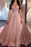 Sweetheart Neck Pink Lace Formal Prom Dresses, Pink Lace Long Formal Evening Dresses