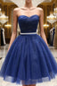 Sweetheart Neck Short Blue Formal Prom Dresses, Short Blue Formal Homecoming Graduation Dresses