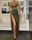 Thin Straps Simple Formal Prom Gowns With Leg Slit Side