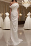 Timeless Mermaid Off The Shoulder Short Sleeves White Satin Wedding Dresses