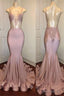 Trendy Pink Beads Spaghetti Strap Prom Party Gowns| Mermaid Prom Party Gowns