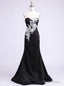 Trendy Scoop Floor Length See Through Back Appliques Party Polyester Formal Black