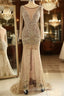 Trumpet Mermaid Scoop Champagne Tulle Beading Luxury Formal Prom Dresses