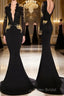 Trumpet/Mermaid V-neck Chapel Train Jersey Formal Prom Dresses With Appliques Lace