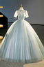 Tulle Long A-Line Prom Dress, Gray Green Formal Dress Sweet 16 dress