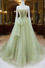 Tulle Long Formal Prom Dresses A-Line Green Long Formal Dresses