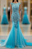 Tulle Scoop Mermaid Formal Dresses With Beaded Lace Appliques