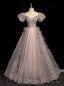 Tulle Sequins Puff Sleeve Beading Prom Dress