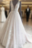 Tulle Wedding Dresses Plunge Neck Appliques