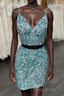 Two Piece Blue Sequins Tight Homecoming Dresses,Sparkly Cocktail Party Dresses