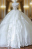 Unique Ball Gown Strapless Tulle White Long Wedding Dresses Brides Dresses