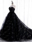 Unique Black Tulle Sequins Strapless Prom Dress