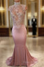 Unique Hight Neck Sequin Long Formal Prom Dresses, Mermaid Formal Dresses