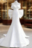 Unique Mermaid Off The Shoulder Long White Satin Wedding Dresses