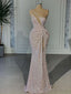 Unique Mermaid One Shoulder High Slit Cheap Long Prom Dresses