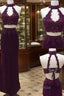 Unique Two Pieces Lace Applique Long Formal Prom Dresses, Lace Evening Dresses