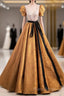 Unique V-Neck Beaded Floor Length Formal Prom Dresses, Beautiful A-Line Short Sleeve Party Dresses