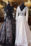 Unique V Neck Lace Tulle Long Formal Prom Dresses Lace Formal Dresses