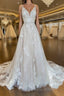Unique v neck tulle lace long Formal Prom dress, lace wedding dress