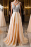 V Neck And V Back Sequins Chiffon Formal Prom Dresses, Long Formal Dresses, Evening Dresses